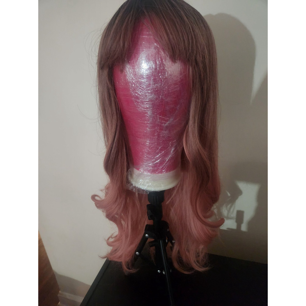 Long light pink ombre wig with bangs